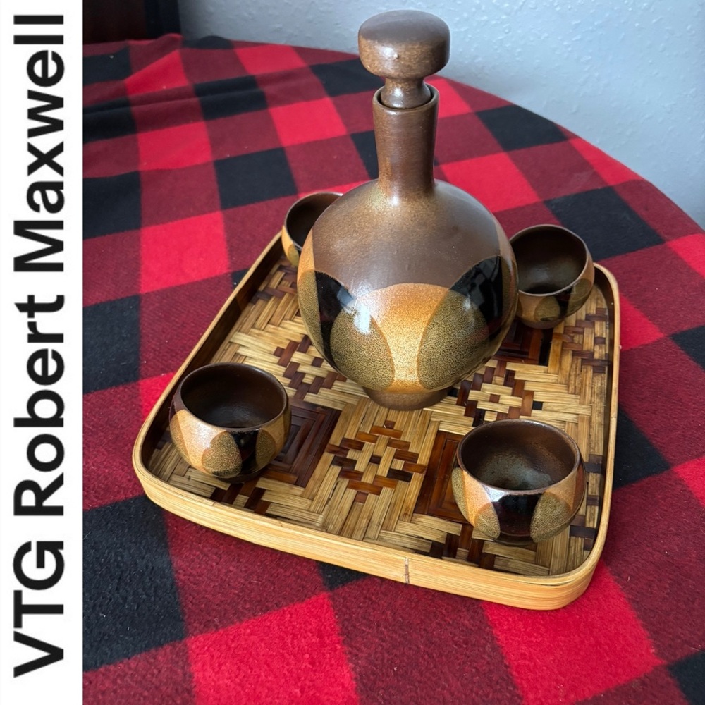 Vtg. 7pc. Sake Set Robert Maxwell Pottery Craft
